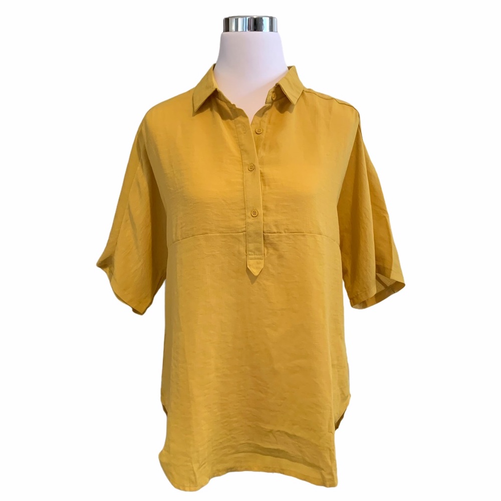 Bishop Street Apparel Button Top High Low Mustard Yellow XS